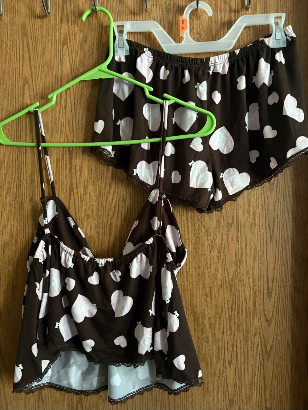PLAYBOY Brown Cami & Shorts Sleep Set with White Heart Print